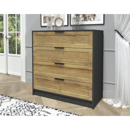 Kомод Тренд КТ-К100 (Антрацит ЛДСП/ Дуб вотан ЛМДФ) Ш1000 В1020 Г451 Kомод Тренд КТ-К100 (Антрацит ЛДСП/ Дуб вотан ЛМДФ) Ш1000 В1020 Г451